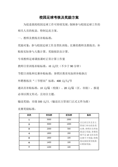 校园足球考核及奖励方案