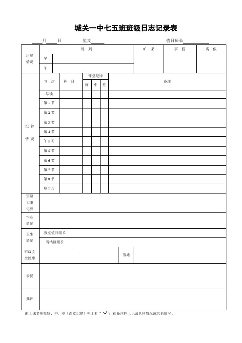 班级日志记录表