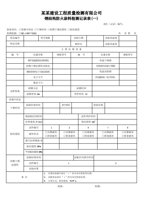 钢结构防火涂料检测记录表(1) - 模板