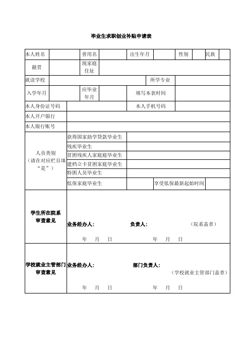 大学生毕业求职创业补贴申请表