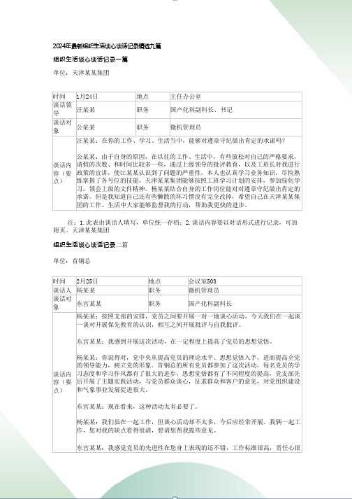 2024年组织生活谈心谈话记录内容精选九篇