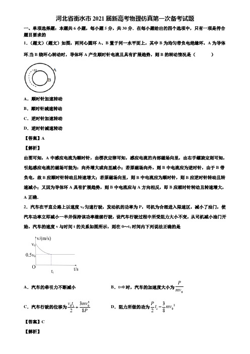 河北省衡水市2021届新高考物理仿真第一次备考试题含解析