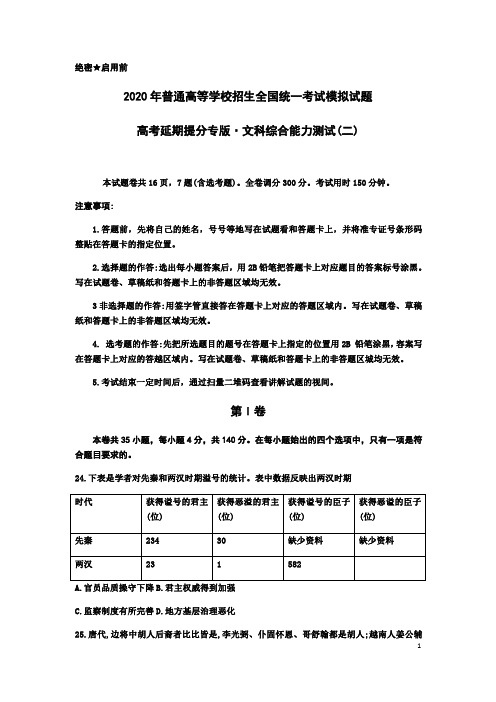 河北省衡水中学2020届高三高考延期提分压轴文综历史试题(二)+Word版含答案