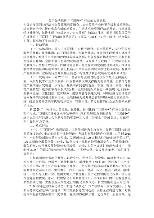 关于加快推进“互联网+”行动的实施意见