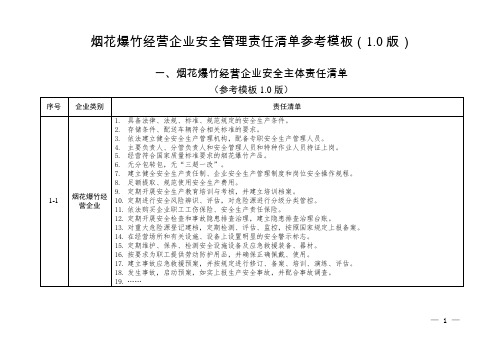 四川烟花爆竹经营企业安全管理责任清单参考模板(1.0版)