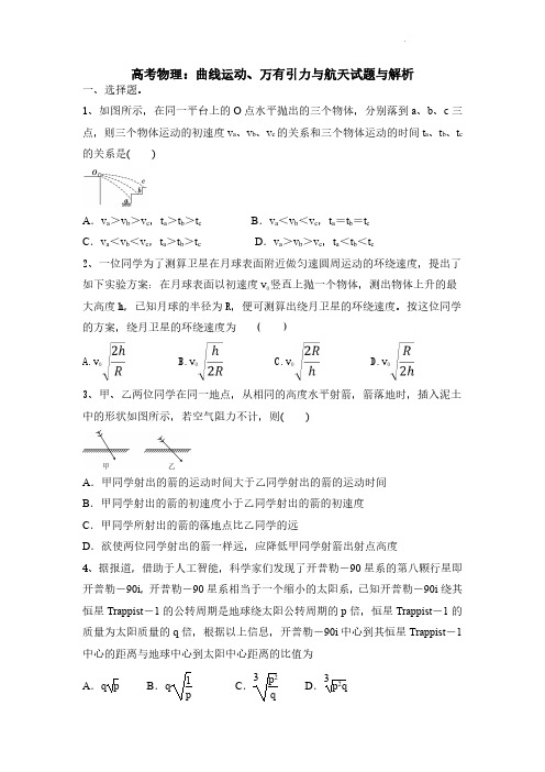 曲线运动、万有引力与航天 高考物理试题与解析