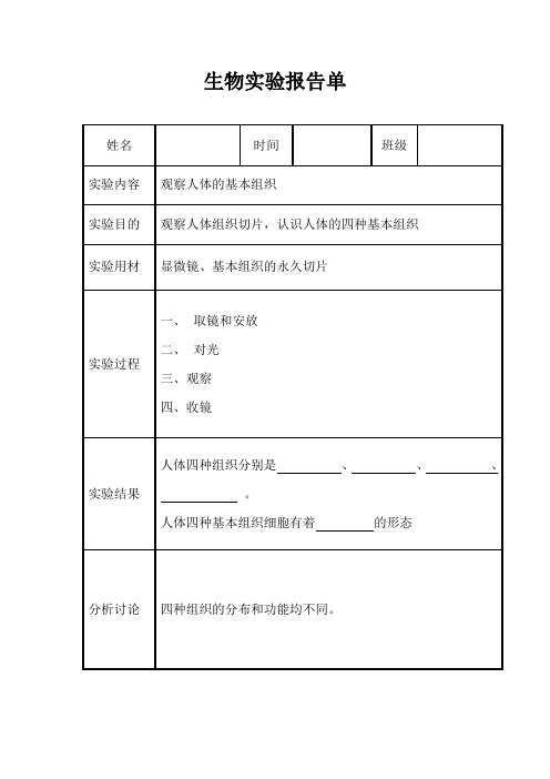 生物实验报告单