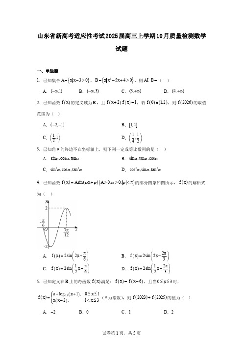 山东省新高考适应性考试2025届高三上学期10月质量检测数学试题