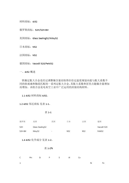 膨胀合金4J52化学成分4J52热导率和硬度密度