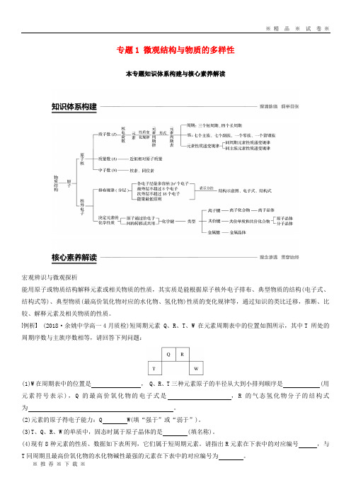 【人教版】2020版高中化学 专题1 知识体系构建与核心素养解读学案 苏教版必修2(1)