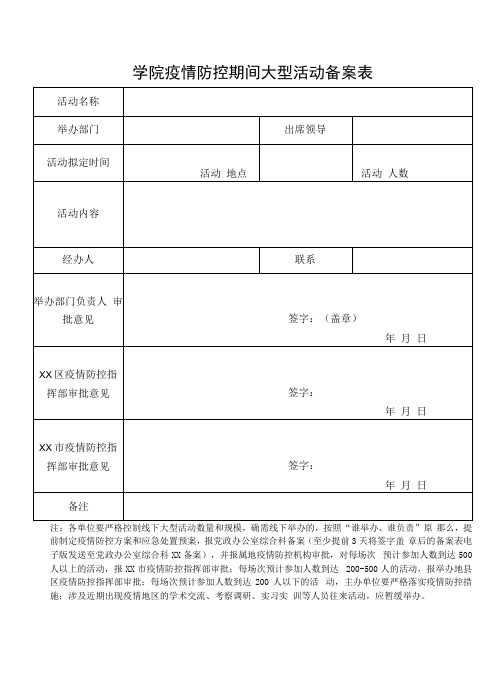 学院疫情防控期间大型活动备案表