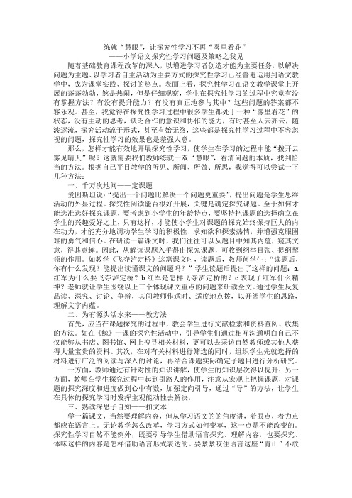 练就“慧眼”,让探究性学习不再“雾里看花”