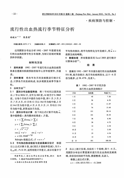 流行性出血热流行季节特征分析