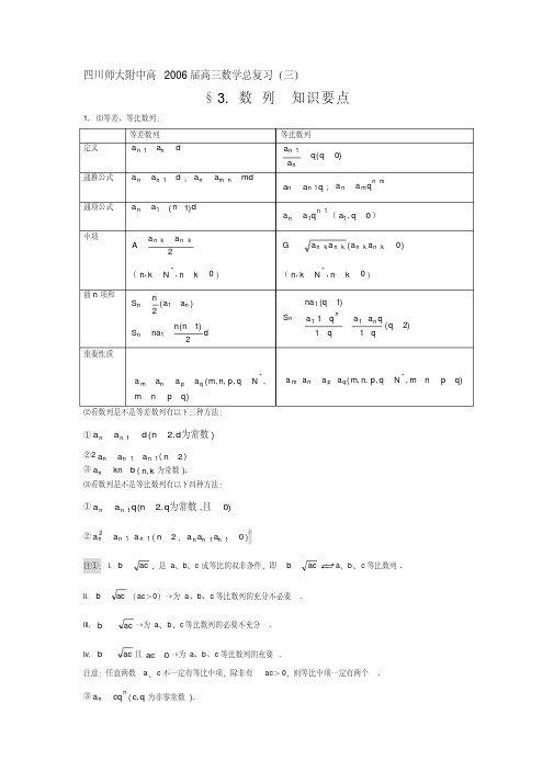 知识要点高三数学总复习—数列