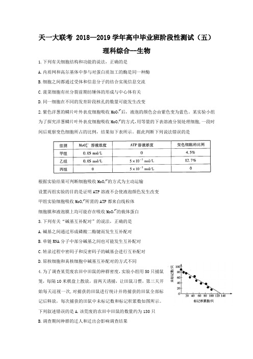 河南省天一大联考2019届高三阶段性测试(五)生物试卷Word版含答案