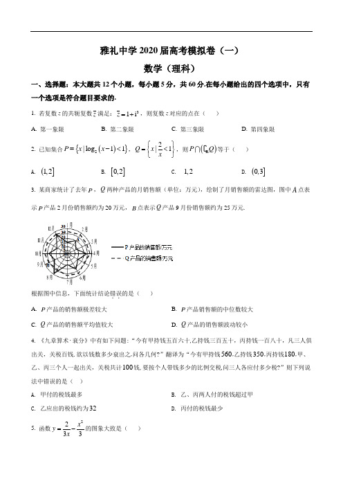 湖南省长沙市雅礼中学2020届高三下学期高考模拟试卷(二)数学(理)试题