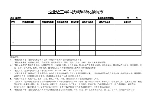 企业近三年科技成果转化情况表(样表)