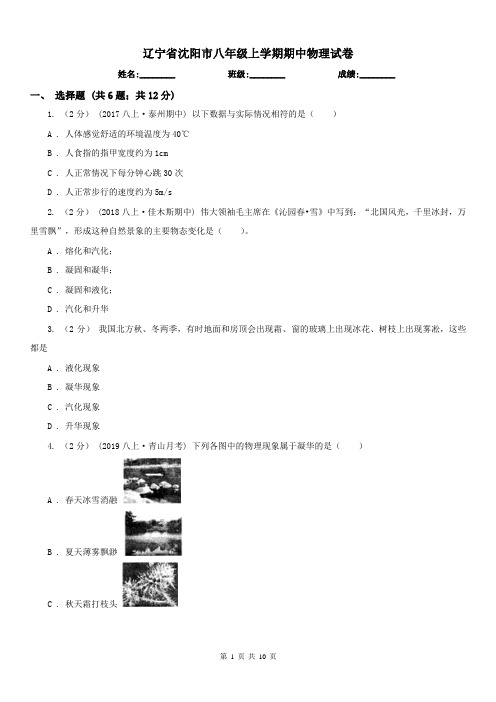 辽宁省沈阳市八年级上学期期中物理试卷