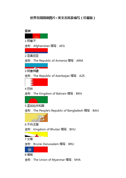 世界各国国旗图片+英文名称及缩写（珍藏版）