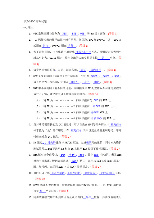 华为MSC部分试题(等级)