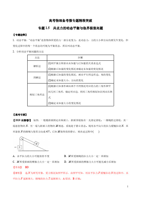 专题1.5 共点力的动态平衡与临界极值问题(解析版)