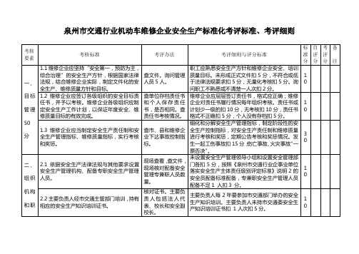 泉州市交通行业机动车维修企业安全生产标准化考评标准