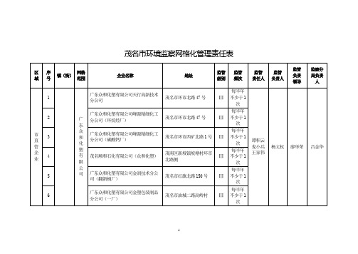 茂名市环境监察网格化管理责任表