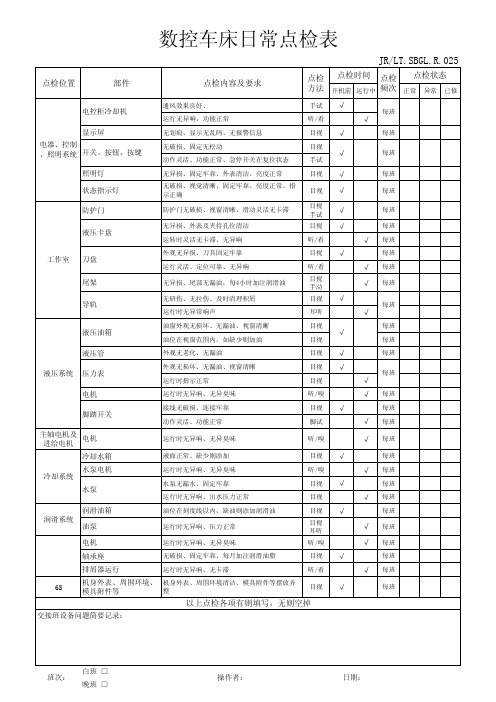 数控车床点检表