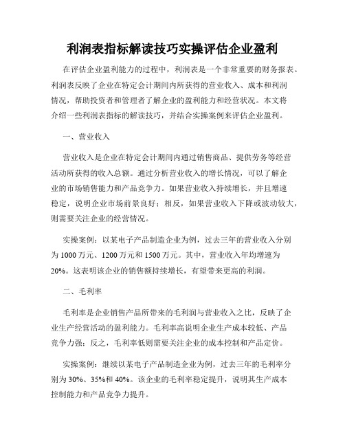 利润表指标解读技巧实操评估企业盈利