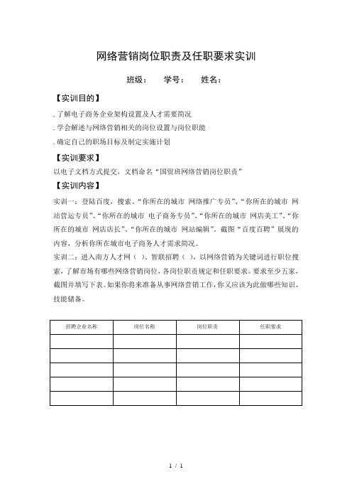 网络营销岗位职责及任职要求实训