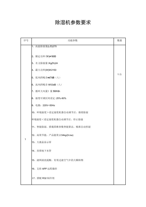 除湿机参数要求