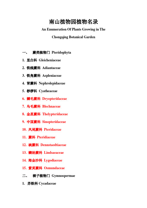 重庆南山植物名录