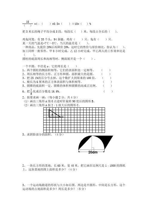 六年级毕业总复习练习题