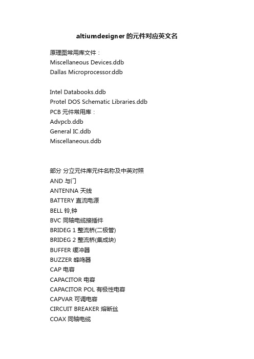 altiumdesigner的元件对应英文名