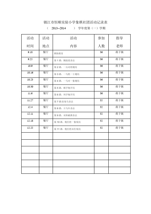 镇江市恒顺实验小学象棋社团活动记录表