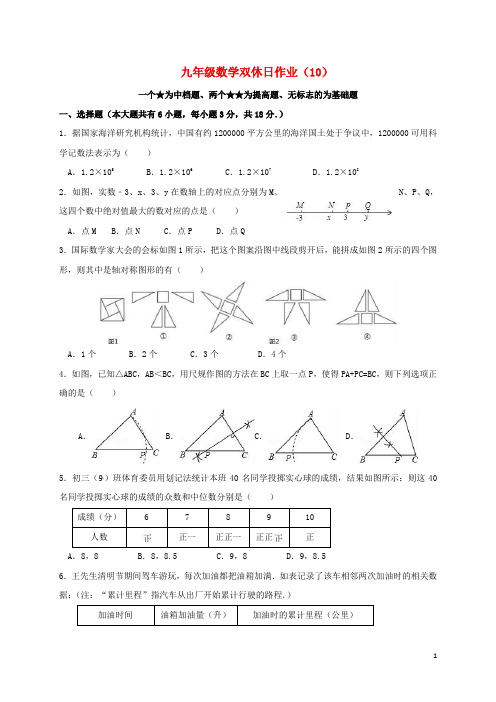 江苏省泰兴市黄桥镇九年级数学下学期双休日作业(10)