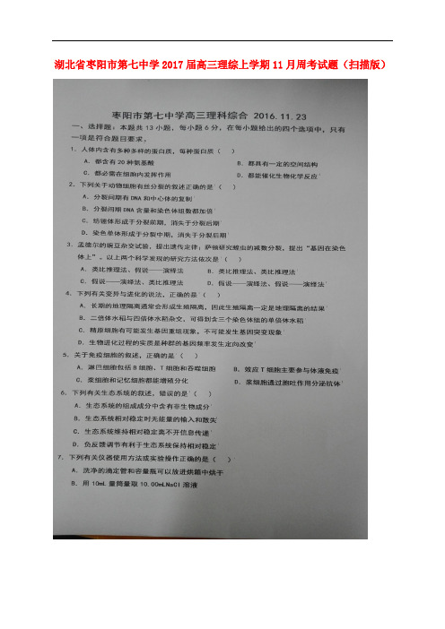 湖北省枣阳市第七中学高三理综上学期11月周考试题(扫