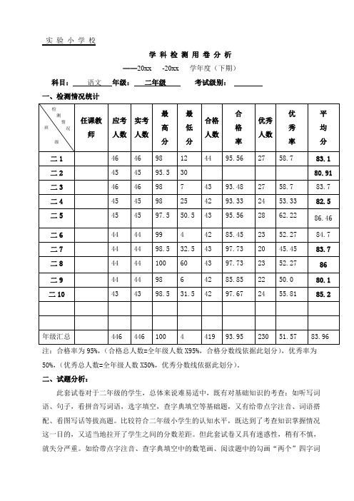 二年级语文中期试卷分析