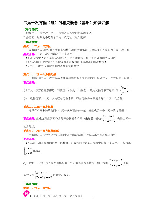 二元一次方程组的相关概念(基础)知识讲解