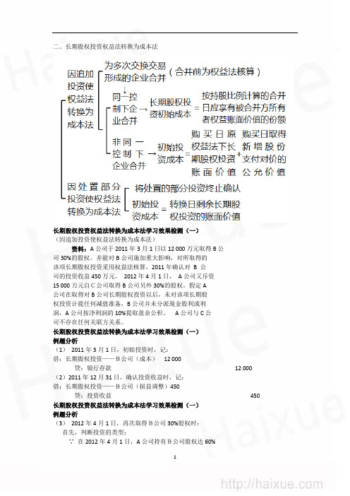 CPA 会计 长期股权投资成本法与权益法的转换 权益法转成本法 