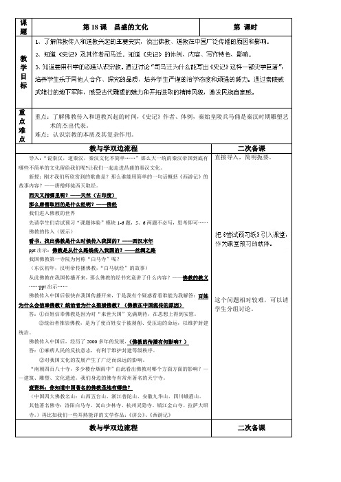 江苏省常州市潞城中学北师大版七年级上册第18课 昌盛的文化 教案