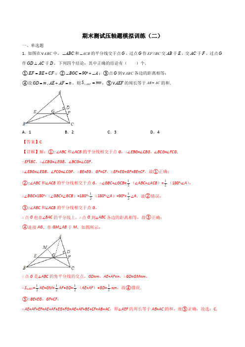 部编数学八年级上册期末测试压轴题模拟训练(二)(解析版)(人教版)含答案