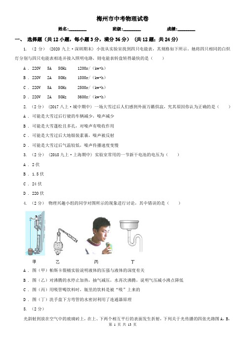 梅州市中考物理试卷