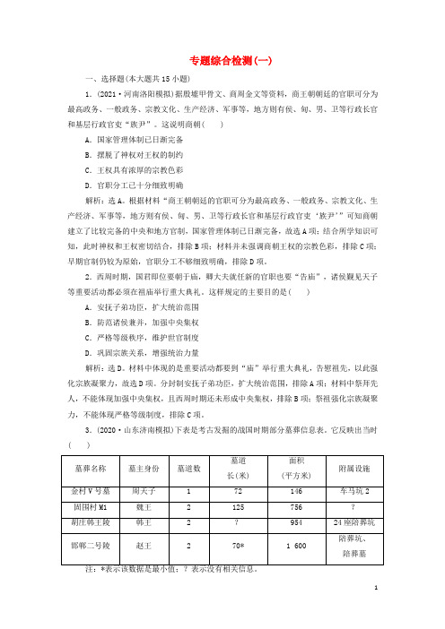 江苏专用高考历史一轮复习专题一古代中国的政治制度专题优化提升练习含解析新人教版