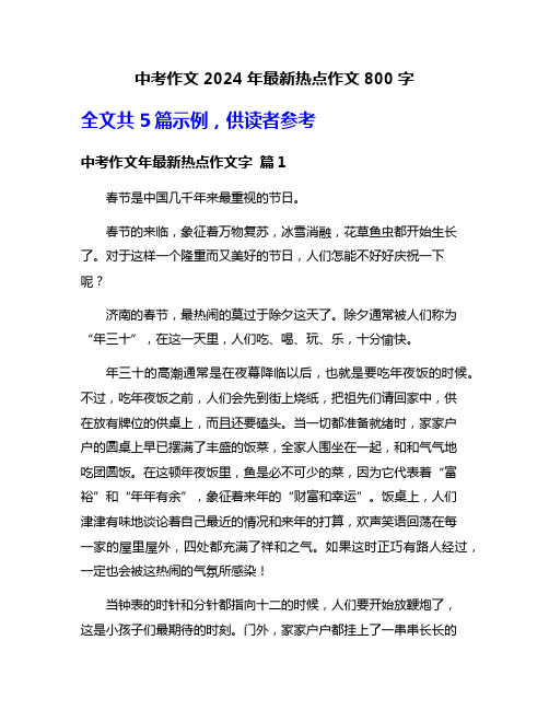 中考作文2024年最新热点作文800字