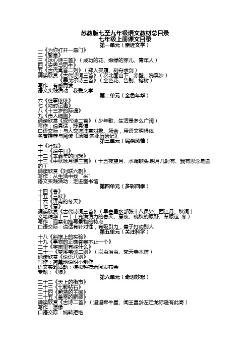 苏教版初中语文教材总目录