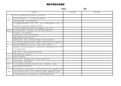 病区护理安全检查表