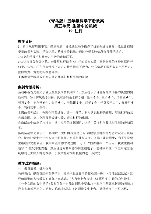 首师大版小学科学五年级下册1.杠杆word教案4