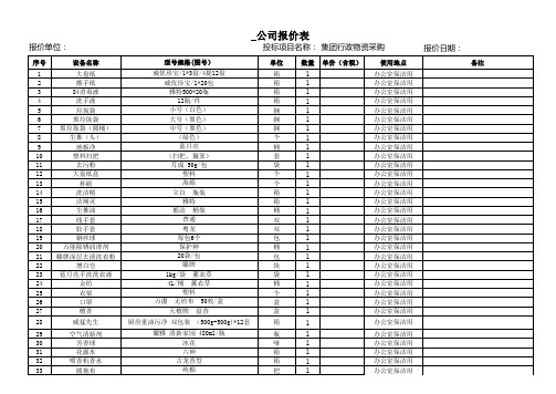 保洁用品招投标报价单