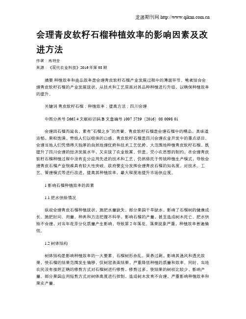 会理青皮软籽石榴种植效率的影响因素及改进方法